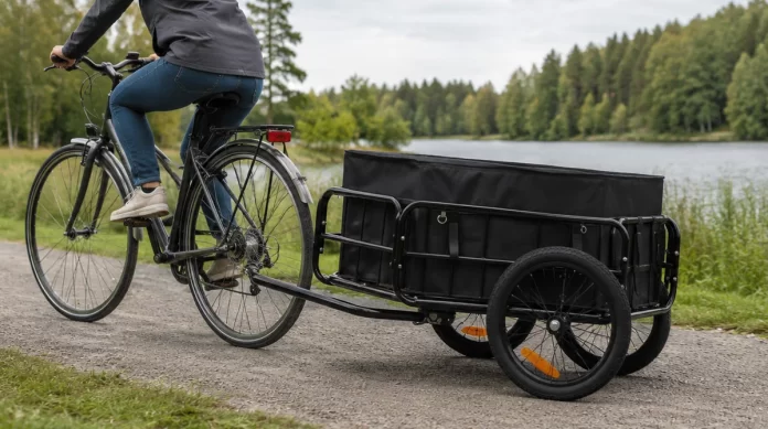 Test av Trekker cykelkärra med en plastlåda